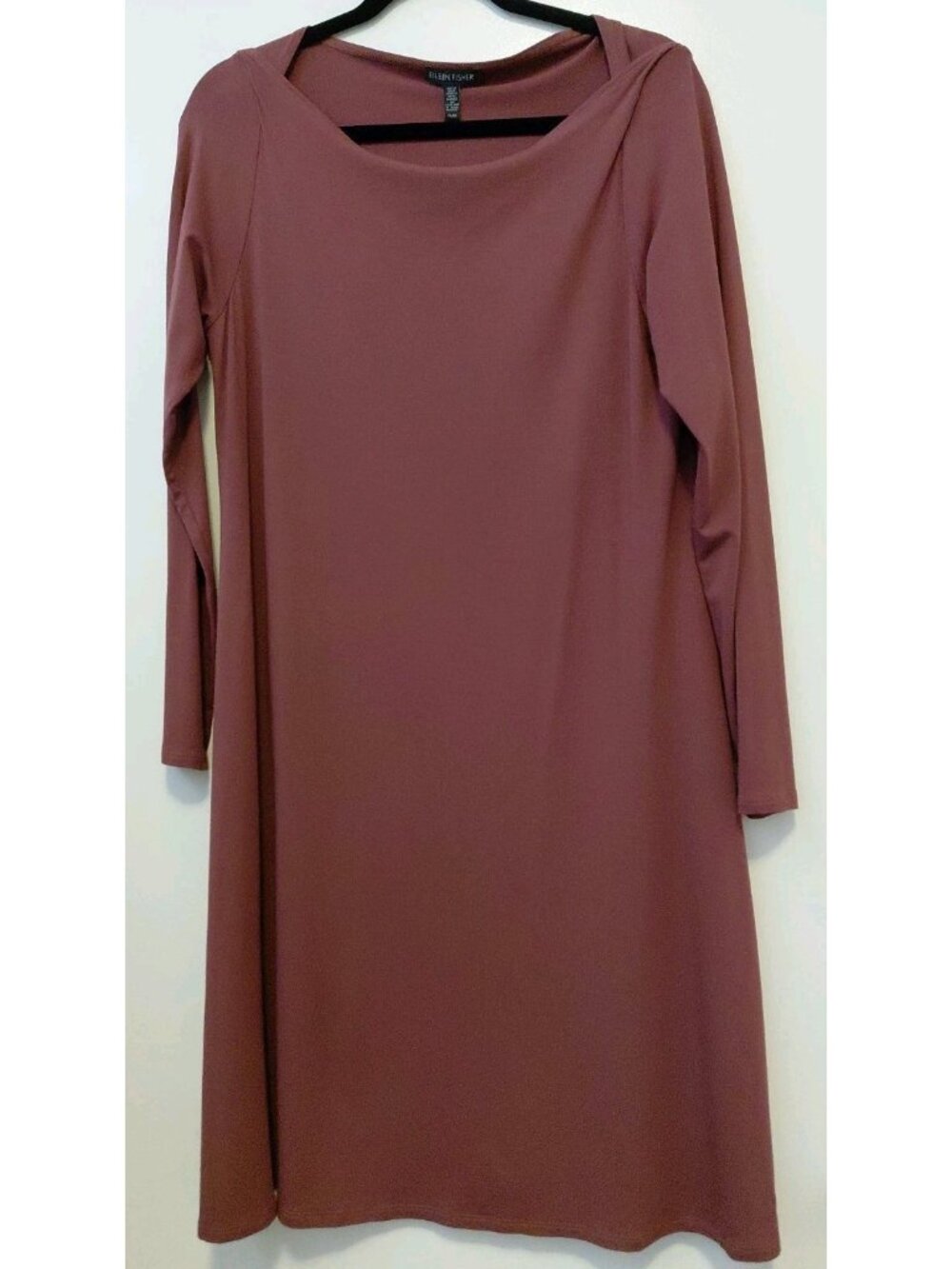 Eileen Fisher Classic Dress Boat Neck Long Sleeves‎ Knee Length Medium Maroon